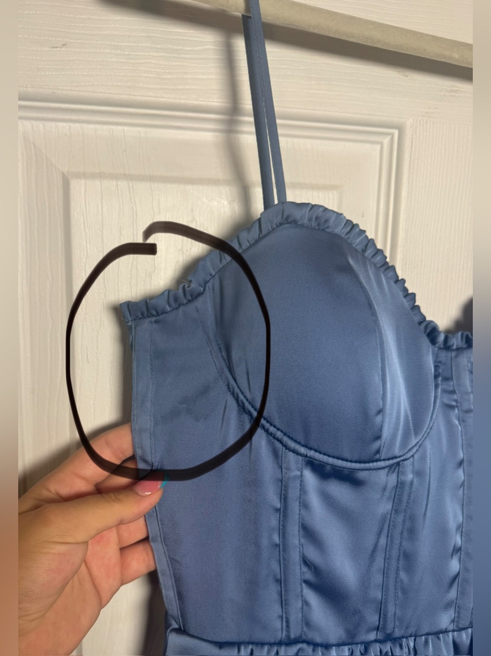 Altar'd State Stellni Satin Maxi Dress Tiered Ruffle Skirt Corset Bodice in Blue - Picture 5 of 16